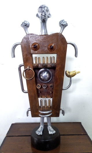 'Untitled 1' contemporary Wood, Mixedmedia sculpture by artist Umed Rawat, 19x9 inch, on wood, mixedmedia