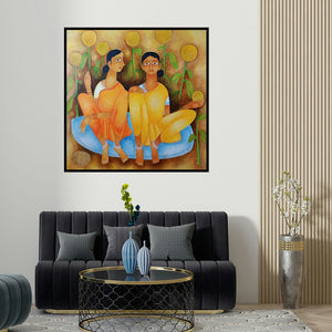 Mohit Naik's 'Untitled 1' painting visualized above a sofa in a contemporary room.