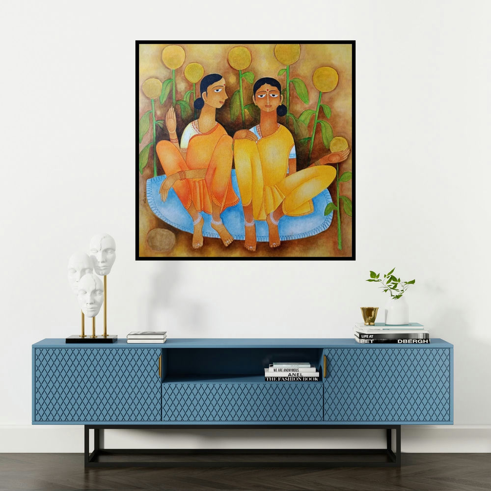 'Untitled 1' painting by Mohit Naik shown on a wall in a furnished room.