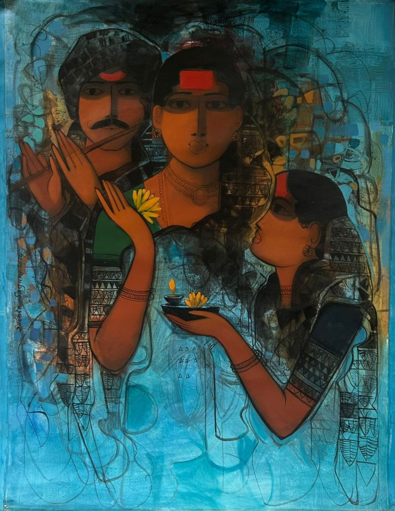 Untitled 1' figurative acrylic painting by artist Sachin Sagare, 48x36 inch, on canvas