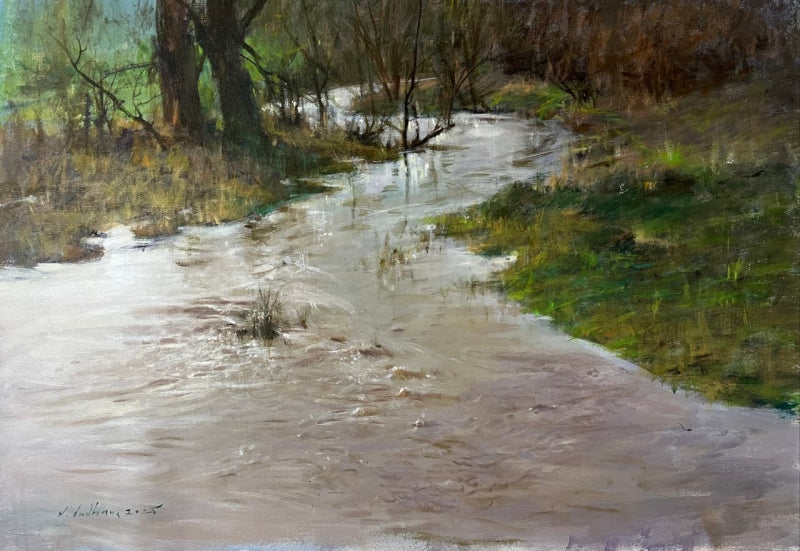 Untitled 1' landscape acrylic painting by artist Dilip Dudhane, 24x30 inch, on canvas
