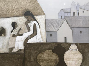 Figurative acrylic painting titled 'Untitled 1', 36x48 inches, by artist Nagesh Ghodke on Canvas