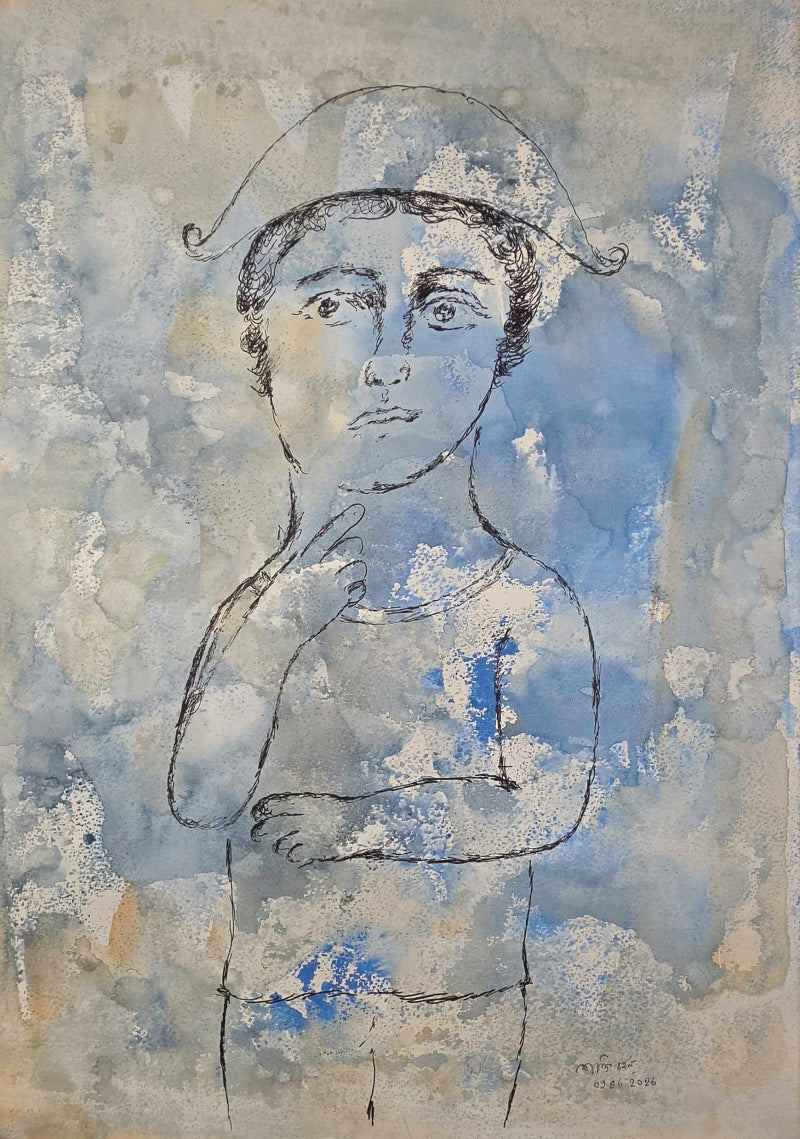 Untitled 1' figurative watercolor painting by artist Sakti Burman, 30x22 inch, on paper