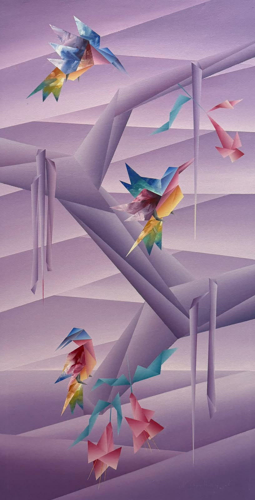 Untitled 1' animals acrylic painting by artist Nirakar Chowdhury, 40x20 inch, on canvas