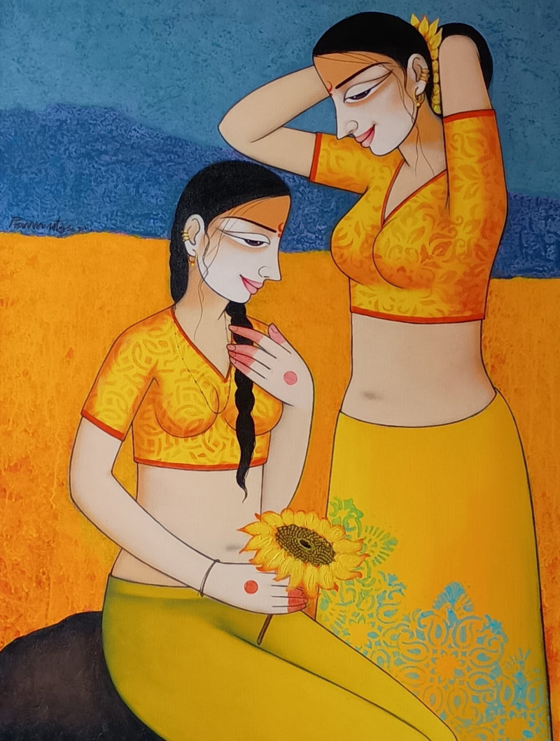 Untitled 1' figurative acrylic painting by artist Pravin Utge, 40x30 inch, on canvas