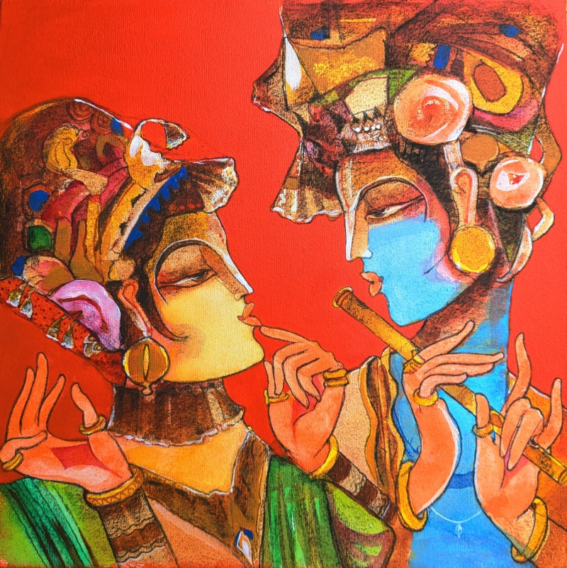 Untitled 1' religious acrylic painting by artist Prabhakar Ahobilam, 18x18 inch, on canvas