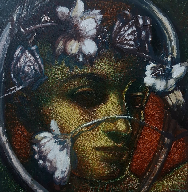 Untitled 1' figurative mixed-media painting by artist Arya Chowdhury, 12x12 inch, on canvas