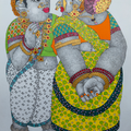 Untitled 1' figurative acrylic painting by artist Bhawandla Narahari, 30x15 inch, on paper