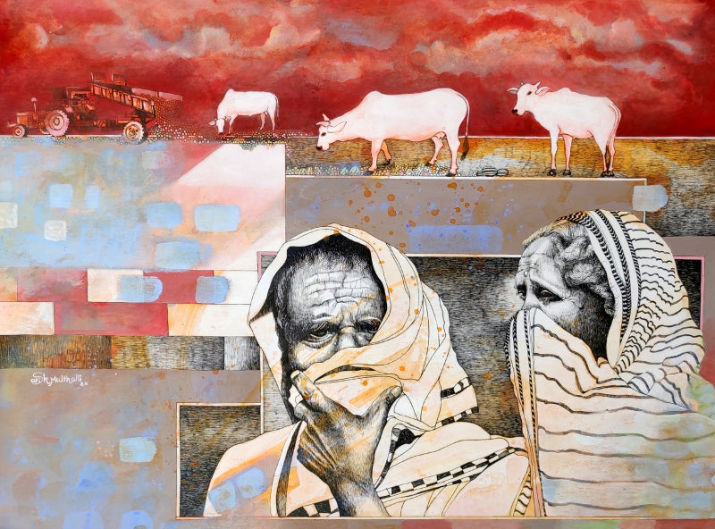 Untitled 1' contemporary mixed-media painting by artist Satish Multhalli, 20x26 inch, on canson paper