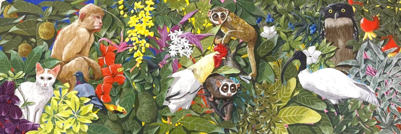 Untitled 1' animals acrylic painting by artist Ashik Alikhan, 24x68 inch, on canvas