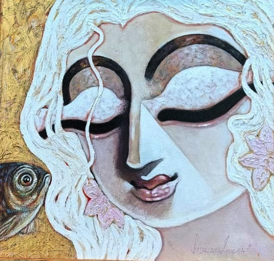 Untitled 1' religious mixed-media painting by artist Subrata Ghosh, 20x20 inch, on canvas