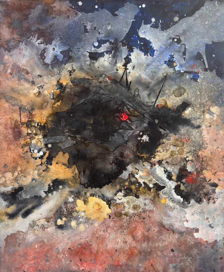 Untitled 1' abstract acrylic painting by artist Prasen Baviskar, 42x35 inch, on canvas