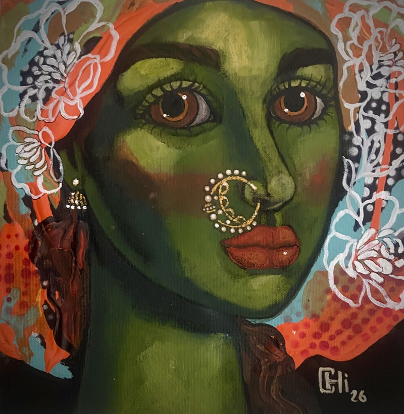 Untitled 1' figurative acrylic painting by artist Suruchi Jamkar, 12x12 inch, on canvas