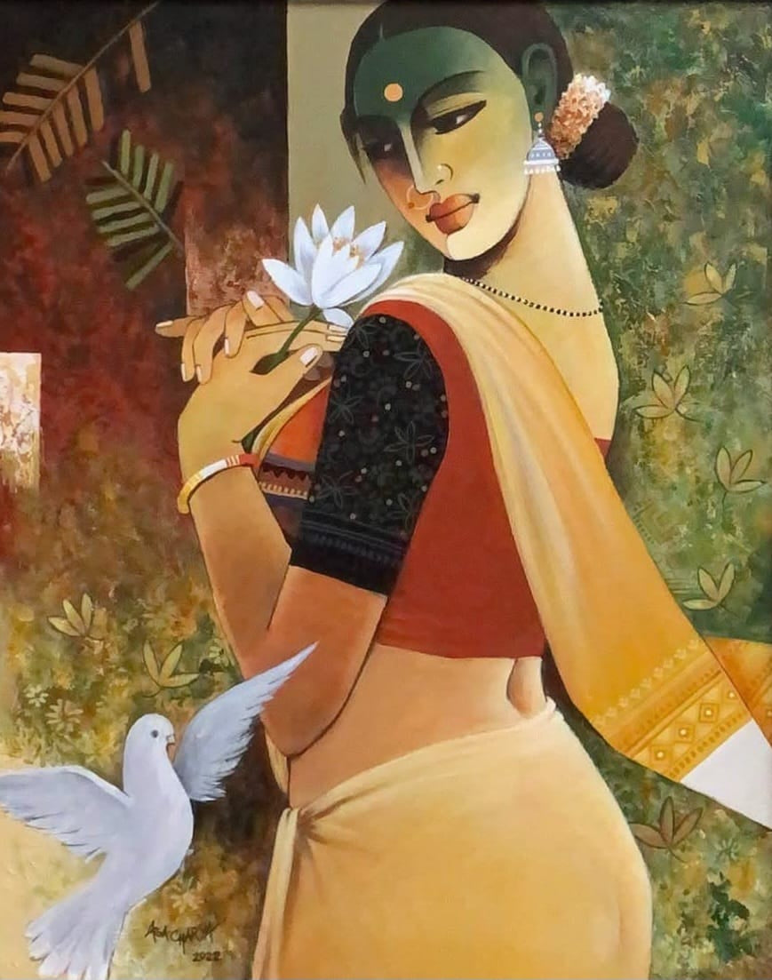 Untitled 1' figurative acrylic painting by artist Agacharya A, 30x24 inch, on canvas