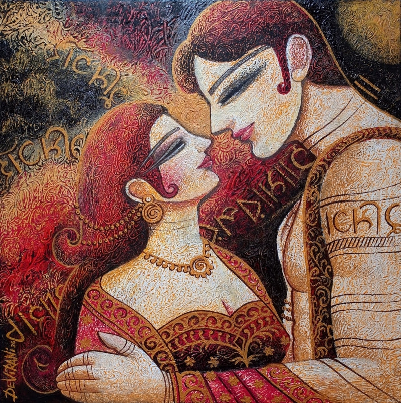 Untitled 1' figurative mixed-media painting by artist Devirani Dasgupta, 24x24 inch, on canvas