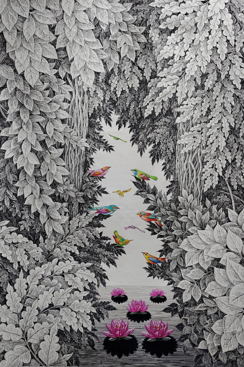 Untitled 1' nature acrylic painting by artist Umakant Kanade, 36x24 inch, on canvas