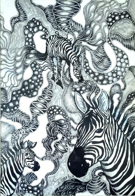 'Untitled 1' animals pen-ink drawing by artist Umed Rawat, 20x14 inch, on paper