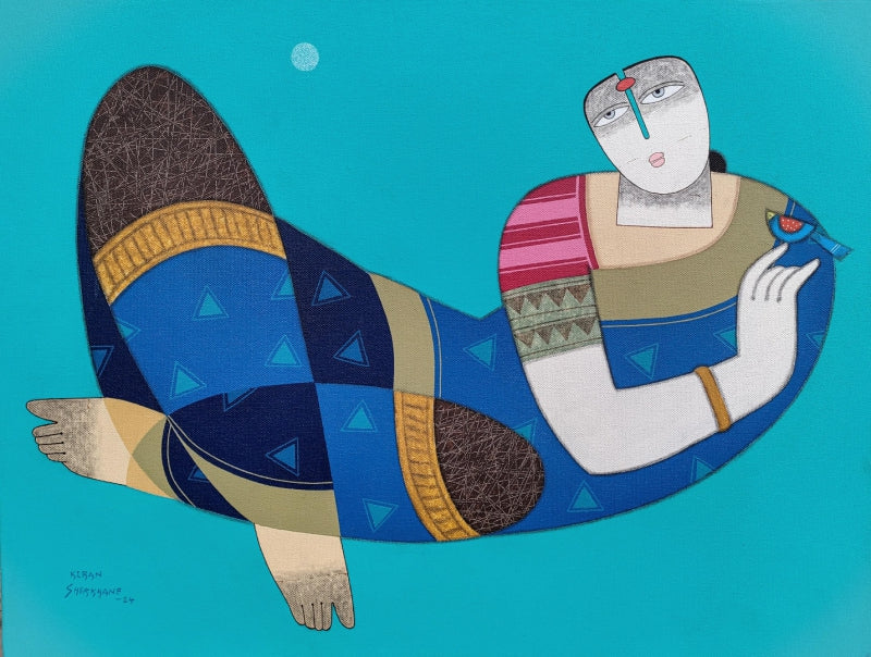 Untitled 1' figurative acrylic-charcoal painting by artist Kiran Sherkhane, 18x24 inch, on canvas