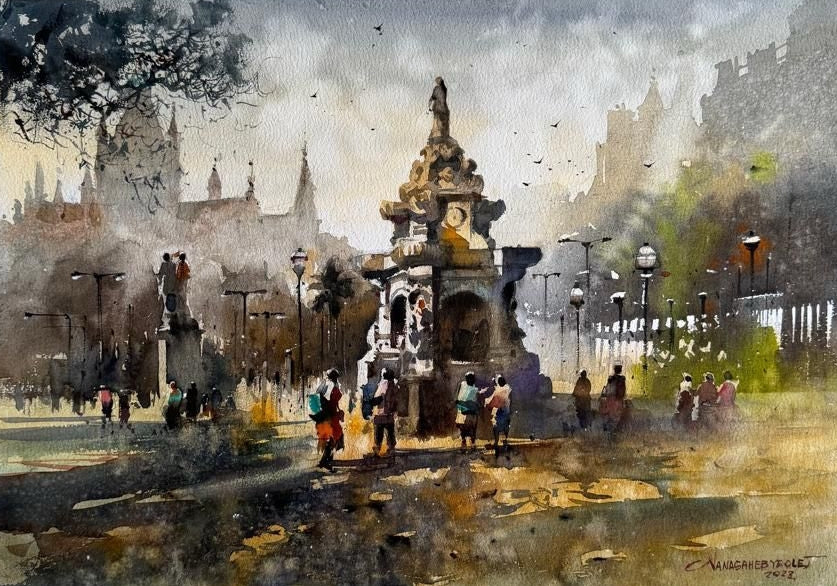 Untitled 1' cityscape watercolor painting by artist Nanasaheb Yeole, 14x21 inch, on paper