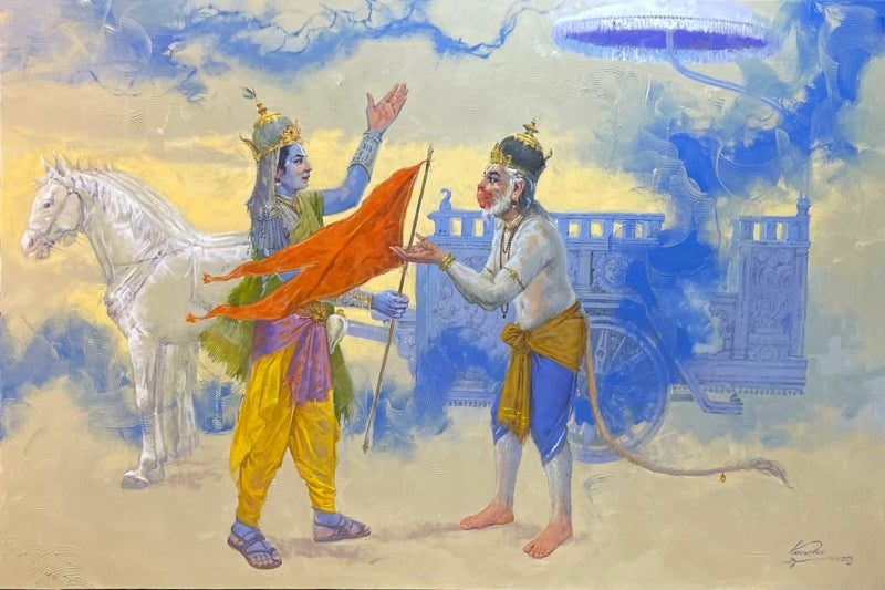 'Untitled 1' religious oil painting by artist Vasudeo Kamath, 48x72 inch, on canvas