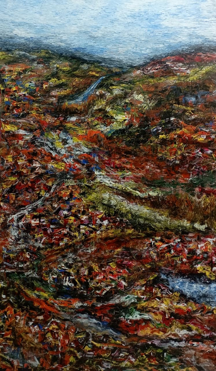'Untitled 1' landscape acrylic painting by artist Ganesh Singh, 66x40 inch, on canvas