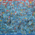'Untitled 1' cityscape acrylic painting by artist Srj Surajit Chakraborty, 32x52 inch, on canvas