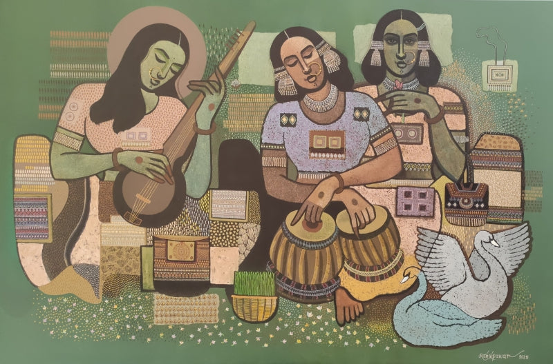 'Untitled 1' figurative acrylic painting by artist Rahul Pawar, 48x72 inch, on canvas