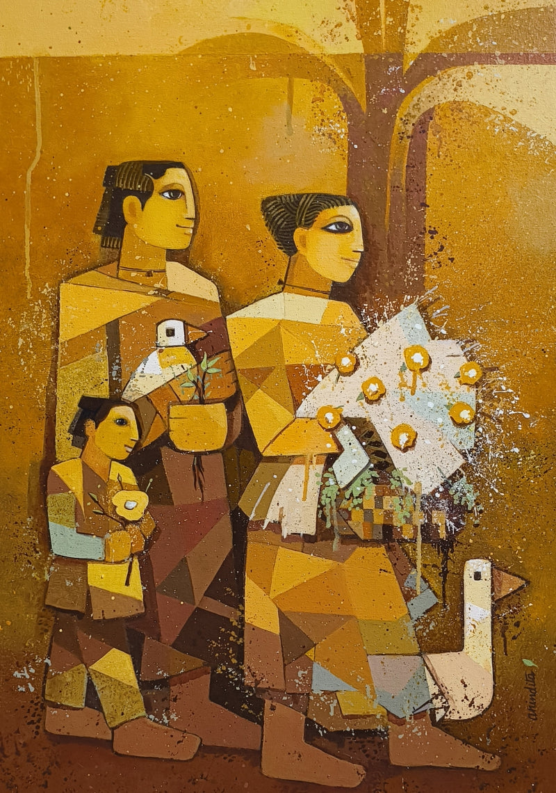 Untitled 1' figurative acrylic painting by artist Anindita Singh, 36x24 inch, on canvas