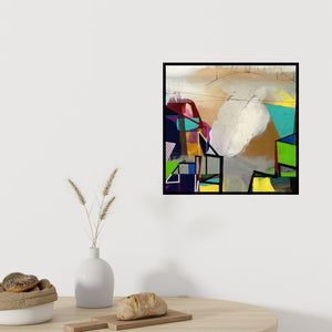 Preview of 'Untitled 1 (Urban Landscape)' Painting by Prabhinder Lall shown on a wall in a furnished room.
