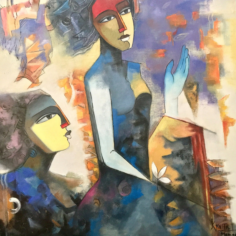 Untitled 1' figurative oil painting by artist Kavita Tambolkar, 24x24 inch, on canvas