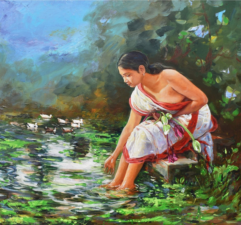 Untitled 1' figurative acrylic painting by artist Satyabrata Karmakar, 30x36 inch, on canvas