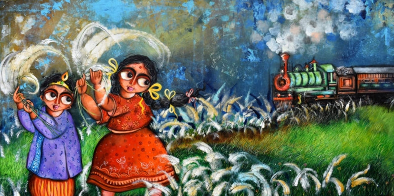 Untitled 1' figurative acrylic painting by artist Sharmi Dey, 30x60 inch, on canvas