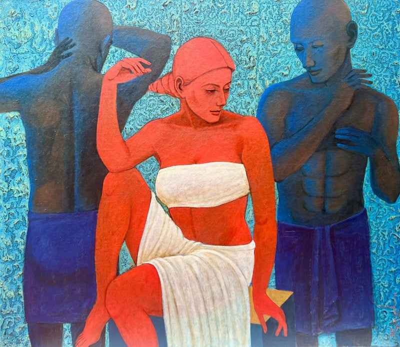 Untitled 1' figurative acrylic-oil painting by artist Asit Kumar Patnaik, 36x40 inch, on canvas