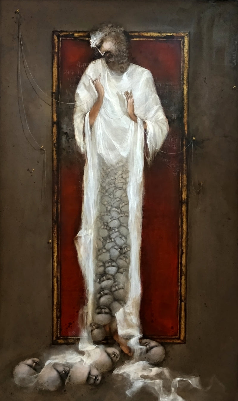 Untitled 1' religious acrylic painting by artist Mintu Mallick, 60x36 inch, on canvas