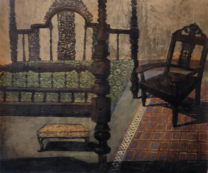 'Untitled 1' still-life mixed-media painting by artist Soyali Saha, 32x39 inch, on paper