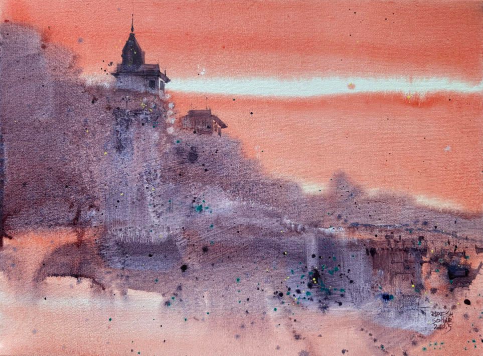 Untitled 1' landscape acrylic painting by artist Rupesh Sonar, 12x16 inch, on canvas