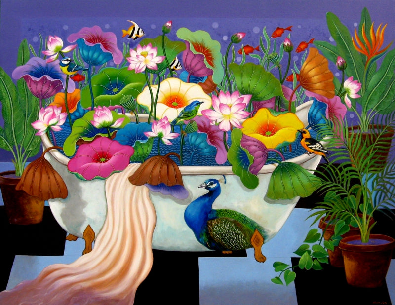 Untitled 1' animals acrylic painting by artist Nur Ali, 42x54 inch, on canvas