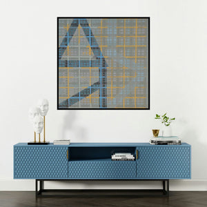 'Untitled 1 (Gridwork)' painting by Prashant Anasane shown on a wall in a furnished room.