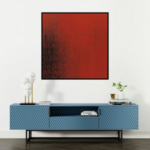 'Untitled 1 (Crimson Tide)' painting by Girish Udkude shown on a wall in a furnished room.