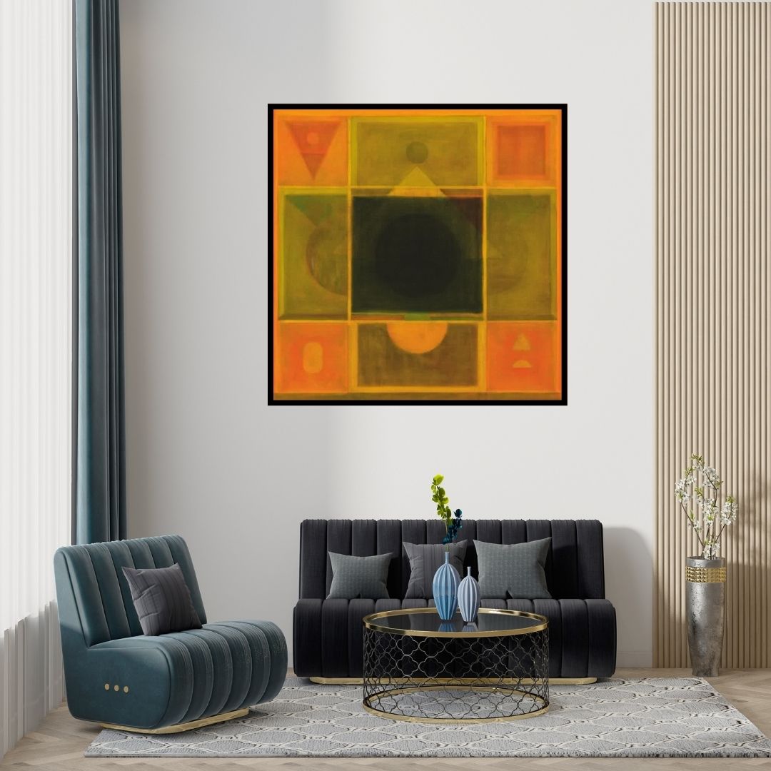 Preview of 'Untitled 1 (The Void)' Painting by Khushal Khairnar shown on a wall in a furnished room.