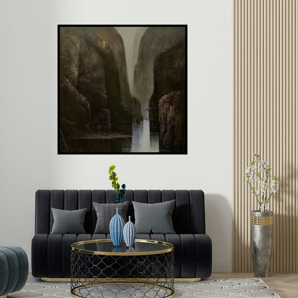 Nagesh Hankare's 'Untitled 1 (Path to Tranquility)' painting visualized above a sofa in a contemporary room.