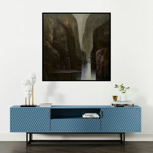 'Untitled 1 (Path to Tranquility)' painting by Nagesh Hankare shown on a wall in a furnished room.