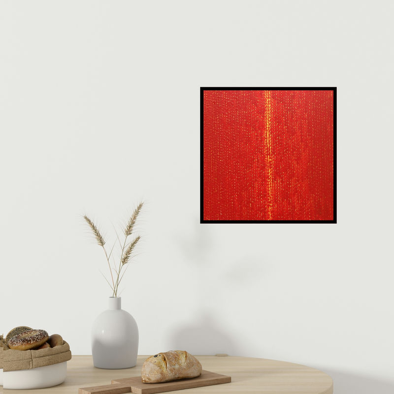 In-situ view of Hansodnya Tambe's 'Untitled 1 (Crimson Canvas)' painting in a room