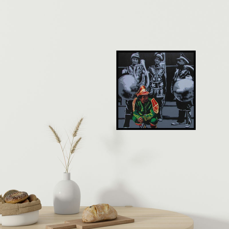 In-situ view of Sujit Karmakar's 'Untitled 1 (Urban Tapestry)' painting in a room