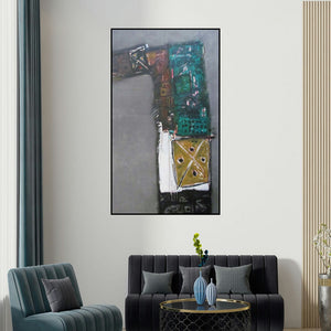 Somanth Adamane's 'Untitled 10 (Compositional Study 10)' painting visualized above a sofa in a contemporary room.