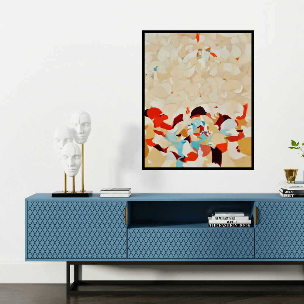'Untitled 10 (Celestial Bloom)' painting by Yogesh Murkute shown on a wall in a furnished room.