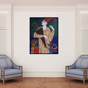 In-situ view of Biswajit Mondal's 'Untitled 10 (The Master of Illusions)' painting in a room