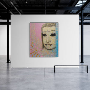 In-situ view of Prakaash Chandwadkar's 'Untitled 10 (Golden Buddha)' painting in a room