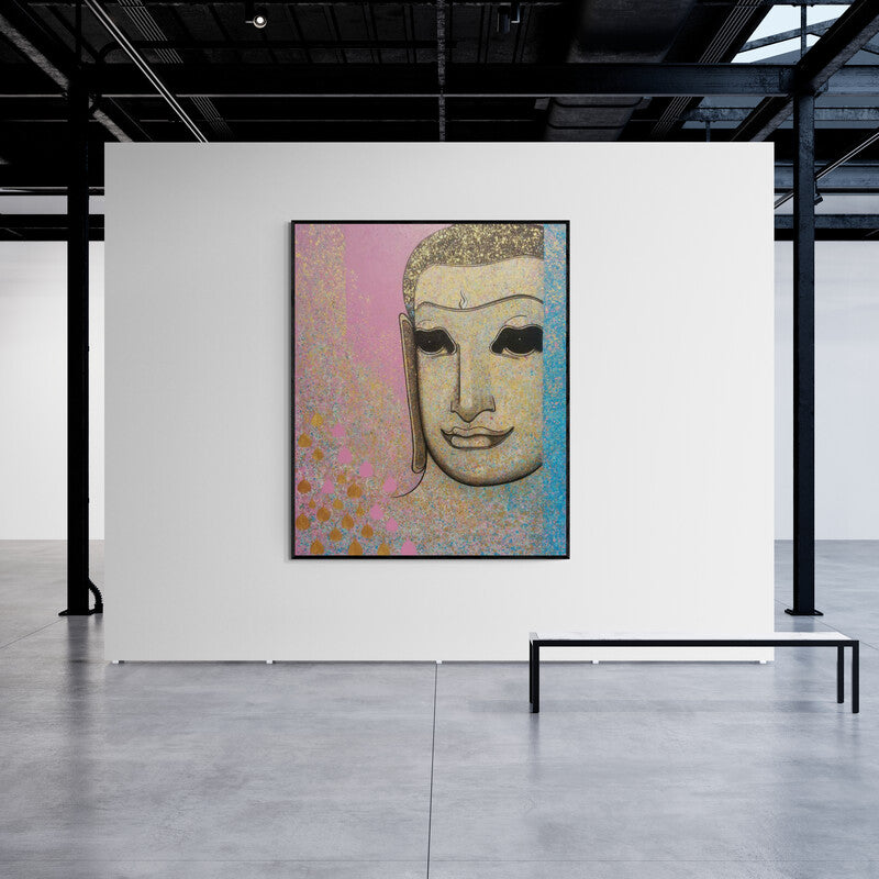 In-situ view of Prakaash Chandwadkar's 'Untitled 10 (Golden Buddha)' painting in a room