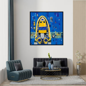 Preview of 'Untitled 10 (The Veiled Lady)' Painting by Vaishali Patil shown on a wall in a furnished room.